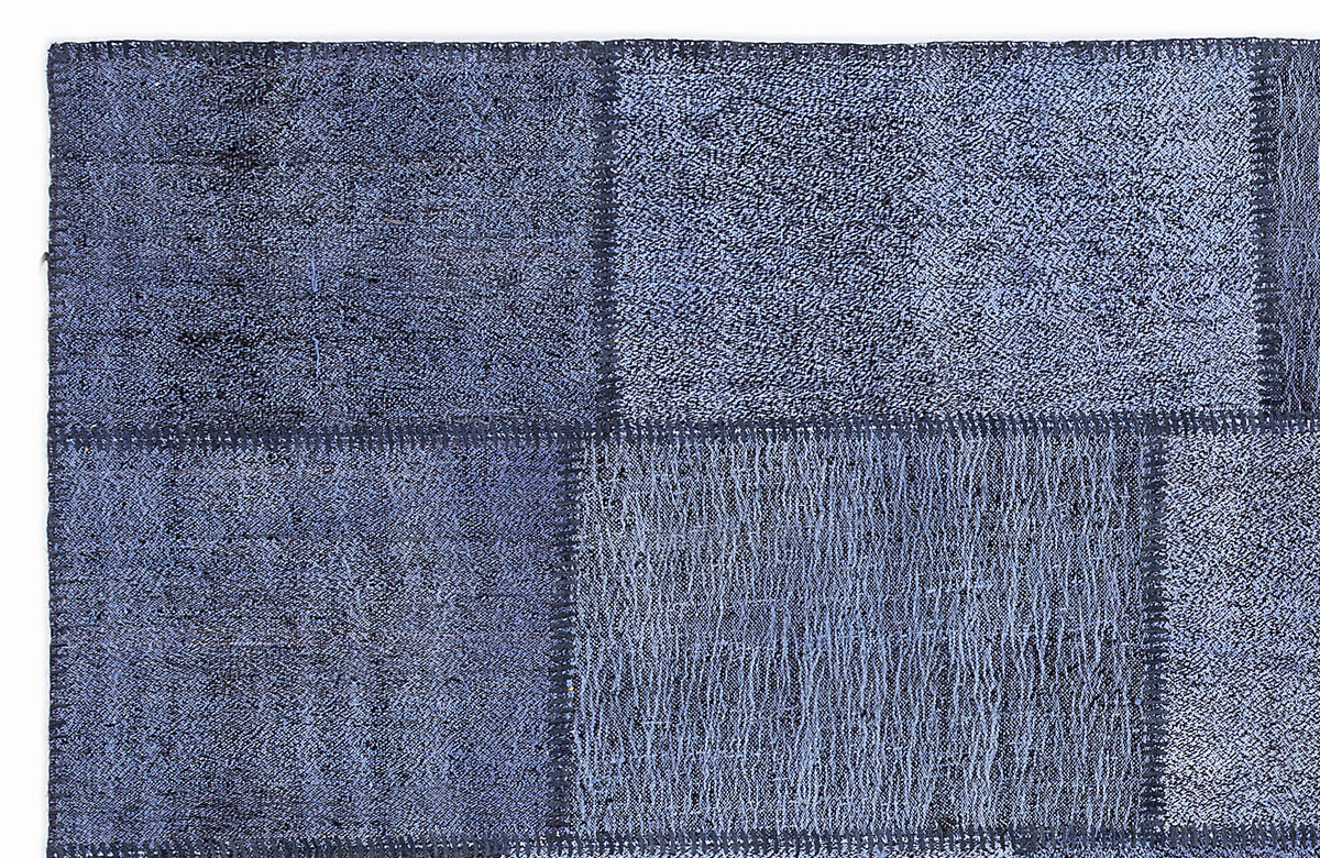 Kenove Mavi ve Lacivert Patchwork Desenli El Dokuma Kilim 160x230 cm – detay görünümü