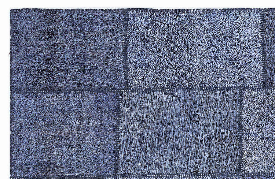 Kenove Mavi ve Lacivert Patchwork Desenli El Dokuma Kilim 160x230 cm – detay görünümü