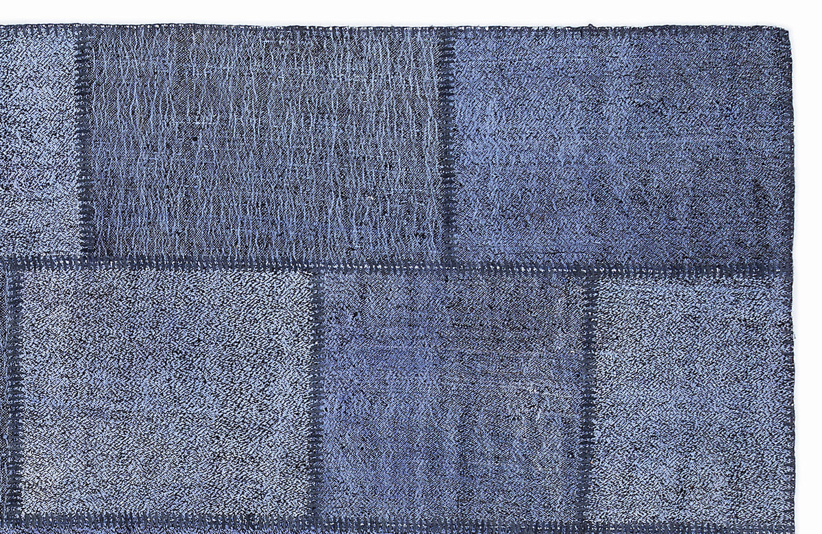 Kenove Mavi ve Lacivert Patchwork Desenli El Dokuma Kilim 160x230 cm – detay görünümü