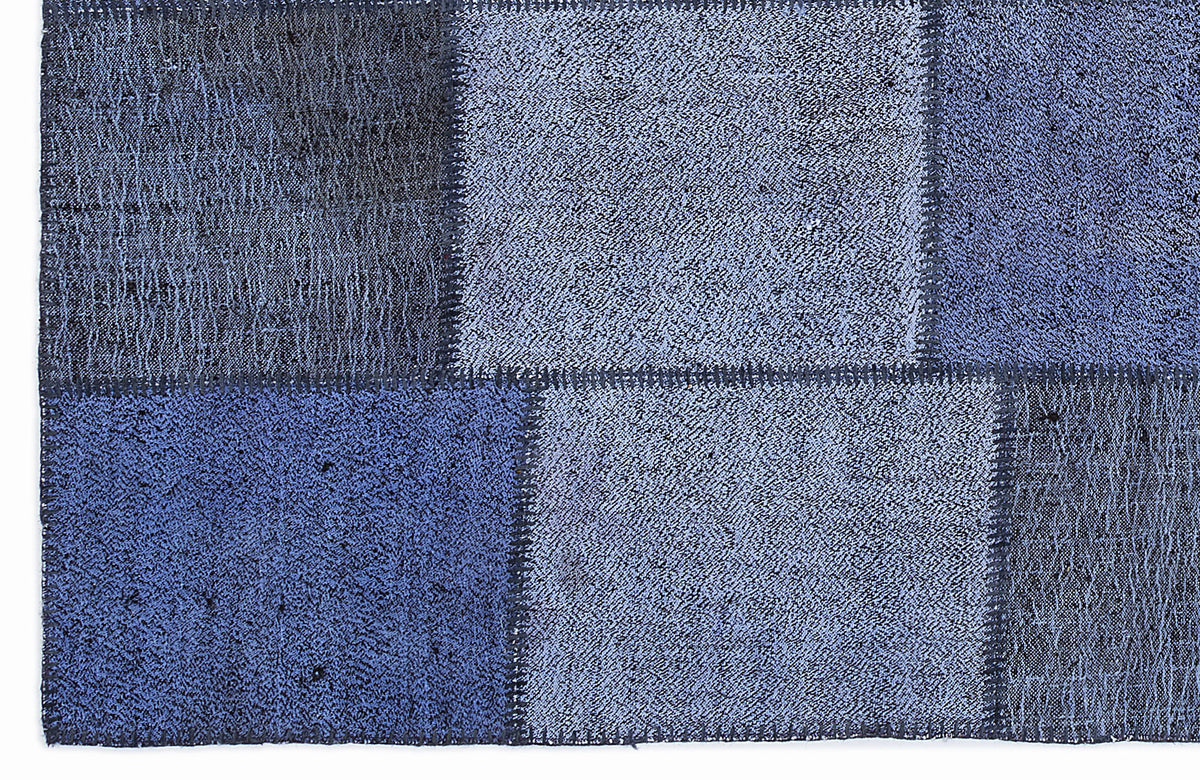 Kenove Mavi ve Lacivert Patchwork Desenli El Dokuma Kilim 160x230 cm – detay görünümü