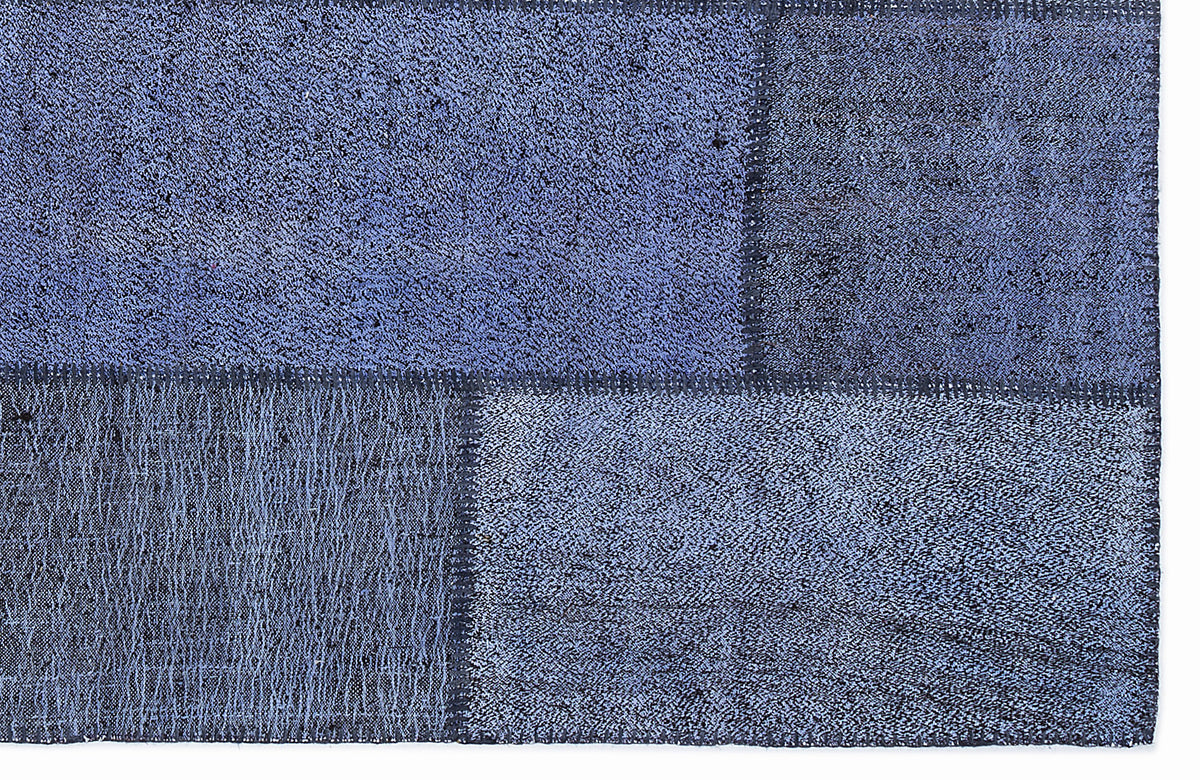 Kenove Mavi ve Lacivert Patchwork Desenli El Dokuma Kilim 160x230 cm – detay görünümü
