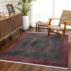 Bordo Modern Etnik Desenli Pamuk Makinada Yıkanabilir Hav Toz Vermez Leke Tutmayan Kaymaz Taban Dijital Makine Baskı Salon Yolluk Mutfak Halı