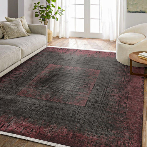 Bordo Modern Etnik Desenli Pamuk Makinada Yıkanabilir Hav Toz Vermez Leke Tutmayan Kaymaz Taban Dijital Makine Baskı Salon Yolluk Mutfak Halı