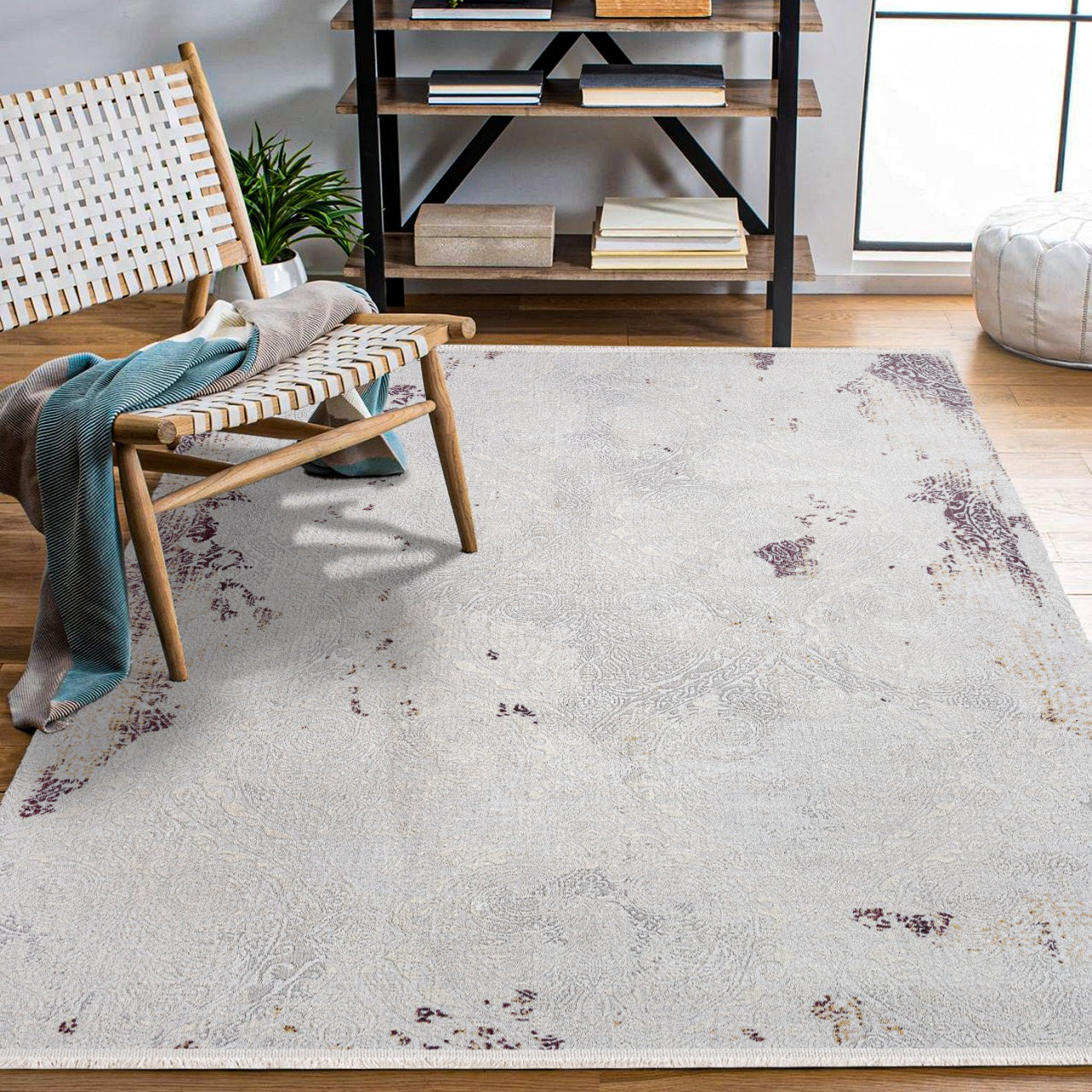 Bej Krem Dokulu Eskitme Triko Halı - Pati Dostu - Toz Vermez