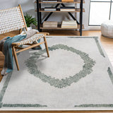 Light Grey Khaki Green Classic Medallion Living Room Rug - Acrylic Machine Woven
