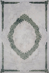 Light Gray Dark Green Classic Medallion Living Room Rug - Cotton