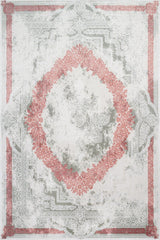Light Gray Salmon Pink Distressed Medallion Living Room Rug - Cotton