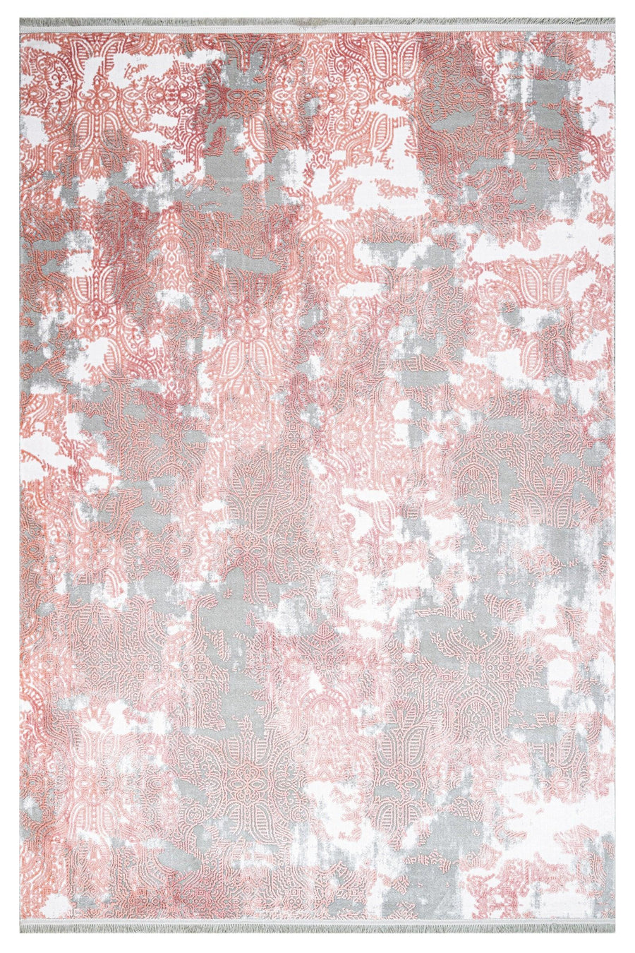 Pink and Grey Abstract Machine Washable Rug – in the living room