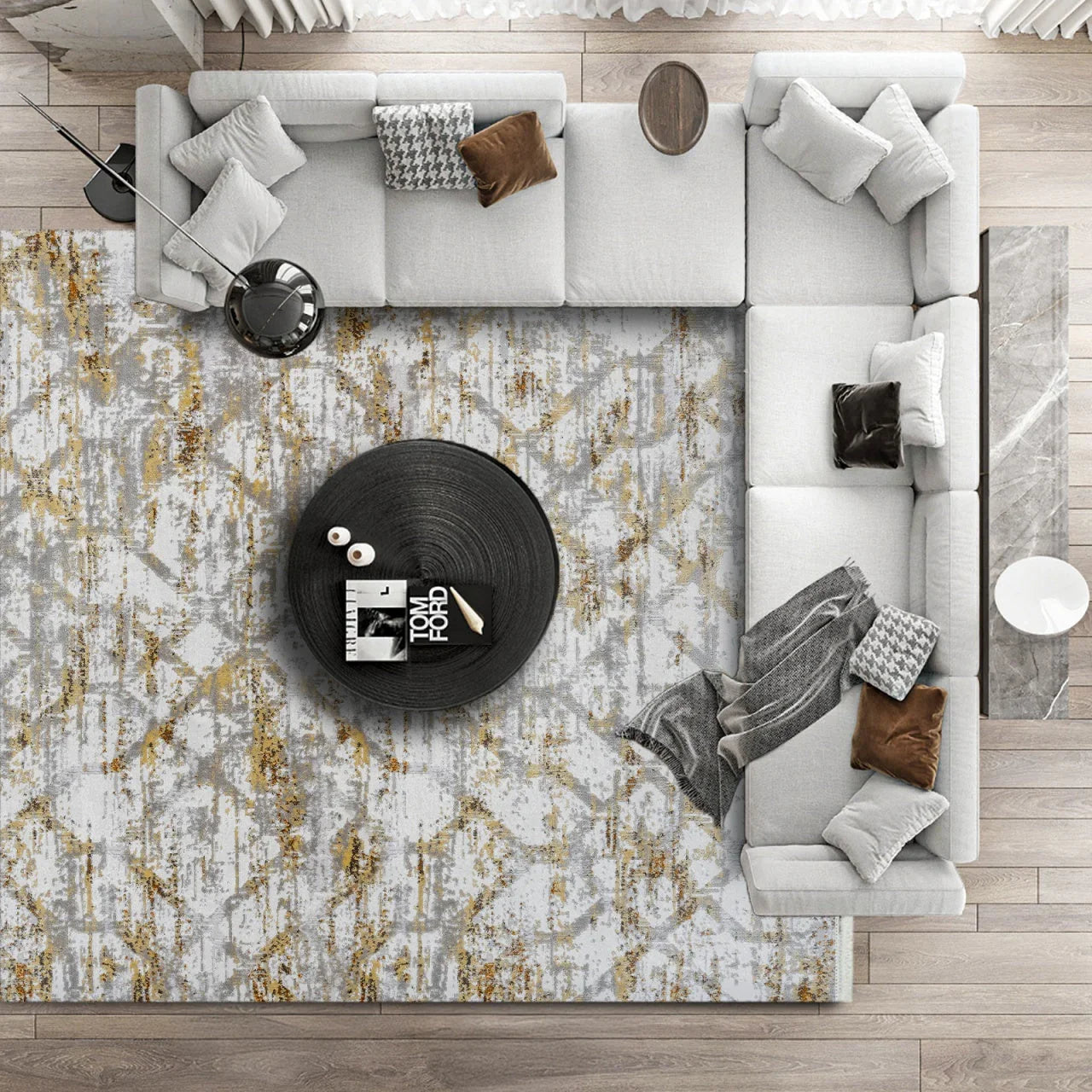 Gold Bohem Geometrik Halı - Yıkanabilir - Kaymaz Taban - Pati Dostu