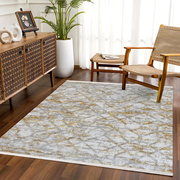 Gold Bohem Geometrik Halı - Yıkanabilir - Kaymaz Taban - Pati Dostu