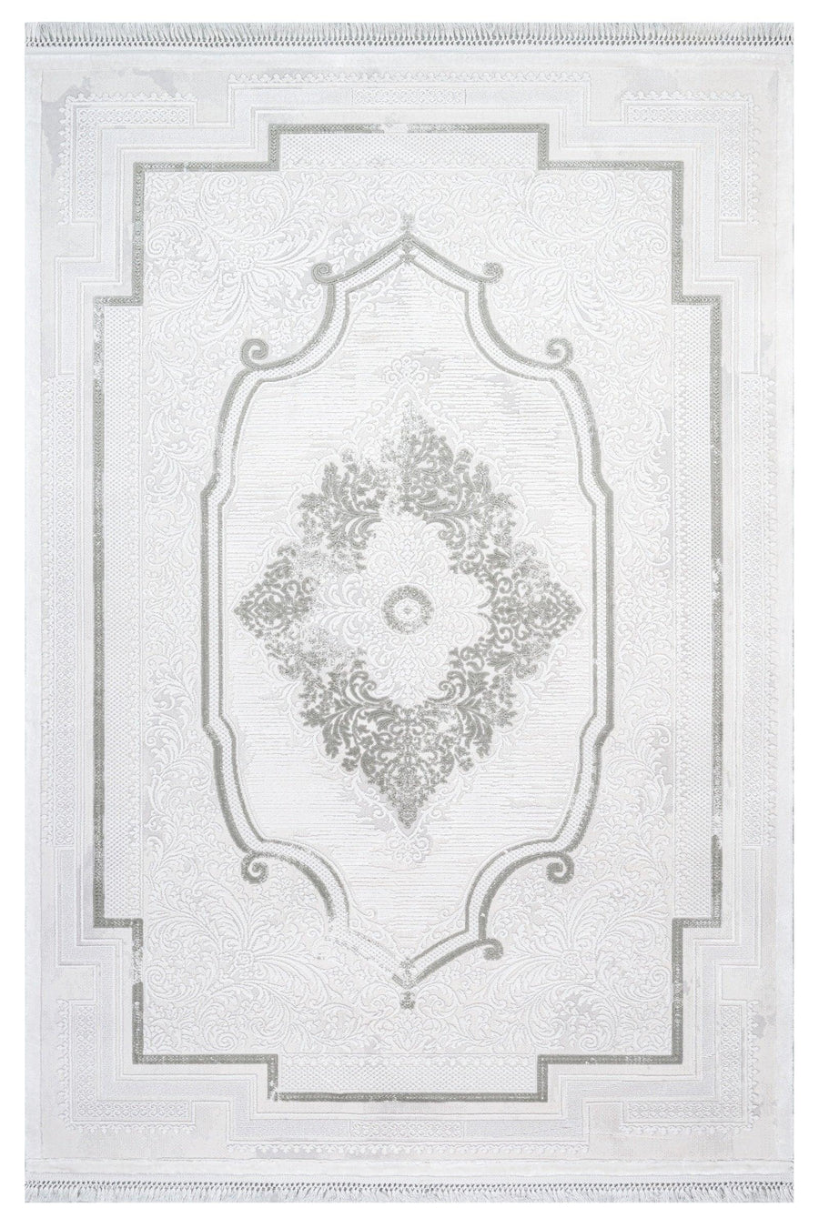 White and Grey Classic Medallion Area Rug – in the living room
