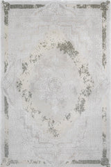 Living Room Rug with Light Grey Dark Grey Distressed Medallion, Botanical - Cotton