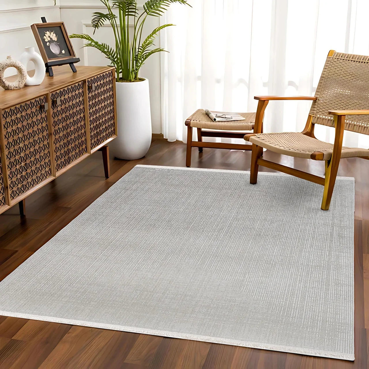Gri Dokulu Minimalist Halı - Yıkanabilir - Kaymaz Taban - Pati Dostu