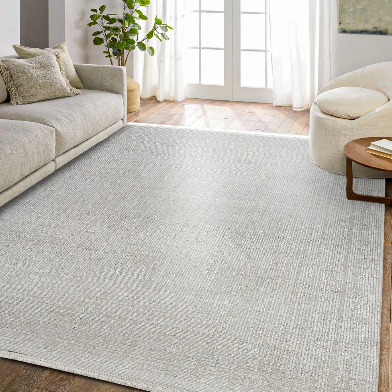 Gri Dokulu Minimalist Halı - Yıkanabilir - Kaymaz Taban - Pati Dostu