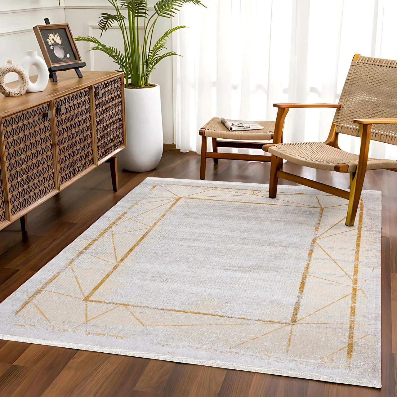 Gold Gri Minimalist Modern Halı - Yıkanabilir - Kaymaz Taban - Pati Dostu