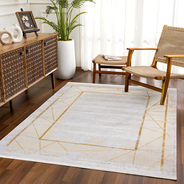 Gold Gri Minimalist Modern Halı - Yıkanabilir - Kaymaz Taban - Pati Dostu