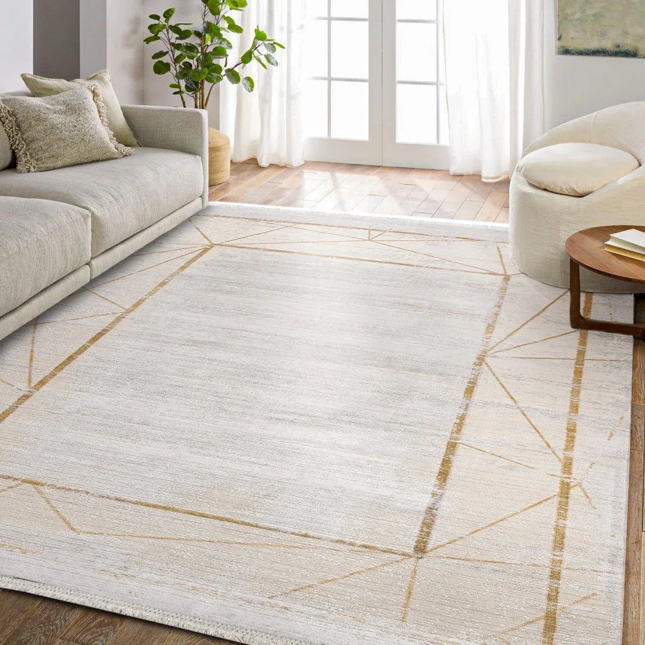 Gold Gri Minimalist Modern Halı - Yıkanabilir - Kaymaz Taban - Pati Dostu