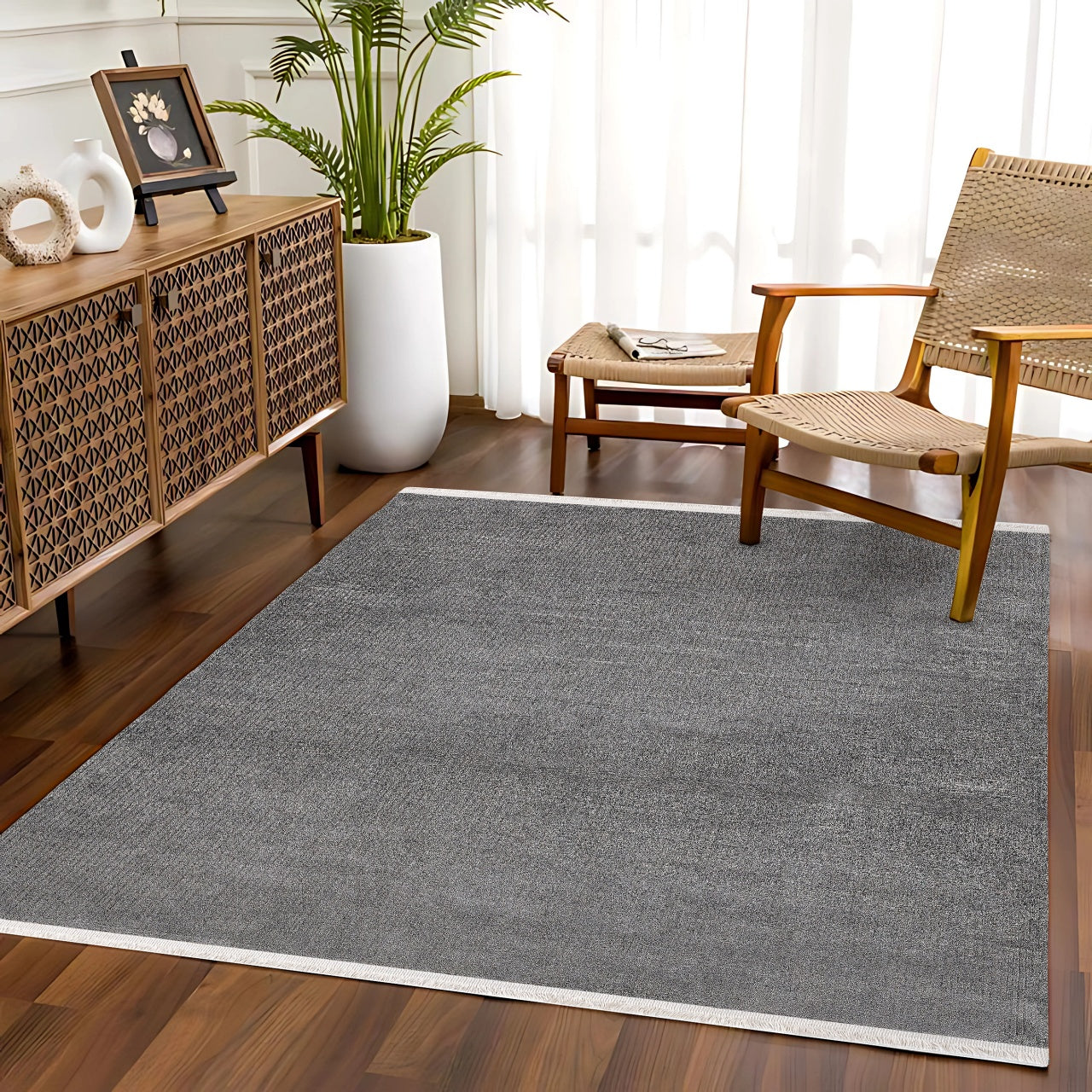 Modern Sade Tasarım Halı - Yıkanabilir - Kaymaz Taban - Pati Dostu