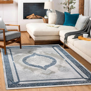 Noelle Gri Mavi Klasik Bambu Akrilik Makine Halısı