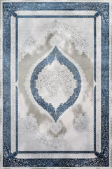 Grey Blue Classic Medallion Bedroom Rug - Cotton