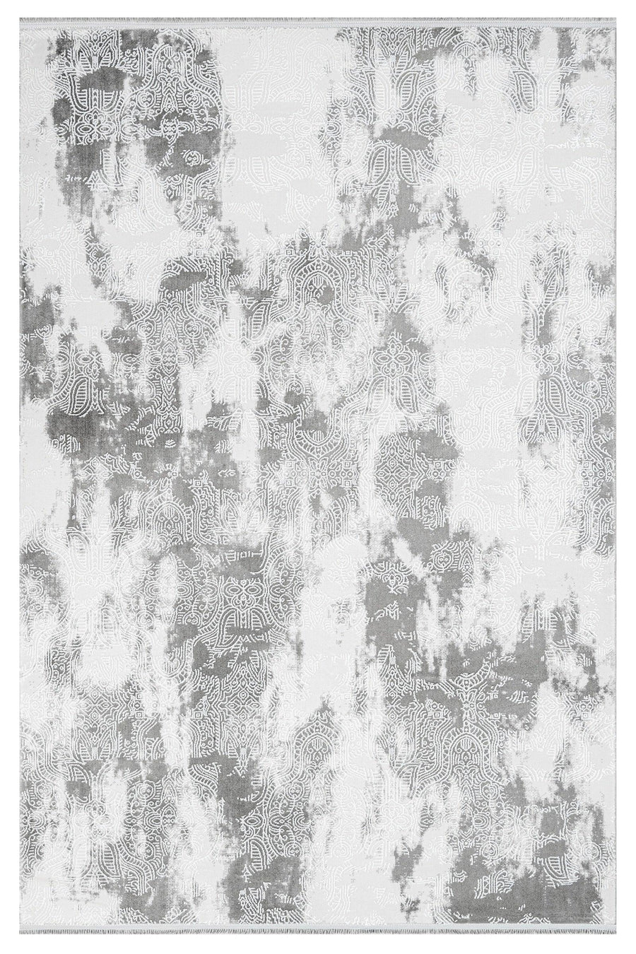 White and Light Grey Abstract Low Pile Rug – in the living room