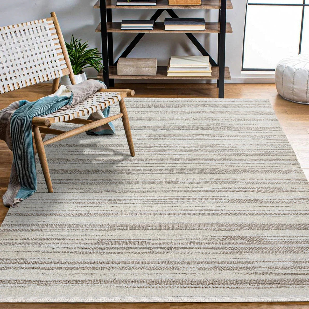 Bej Krem Minimalist Modern Halı - Yıkanabilir - Kaymaz Taban - Pati Dostu