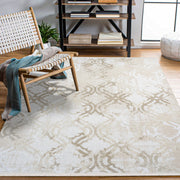 Anya Krem Geometrik Bambu Viskon Akrilik MakineHalısı