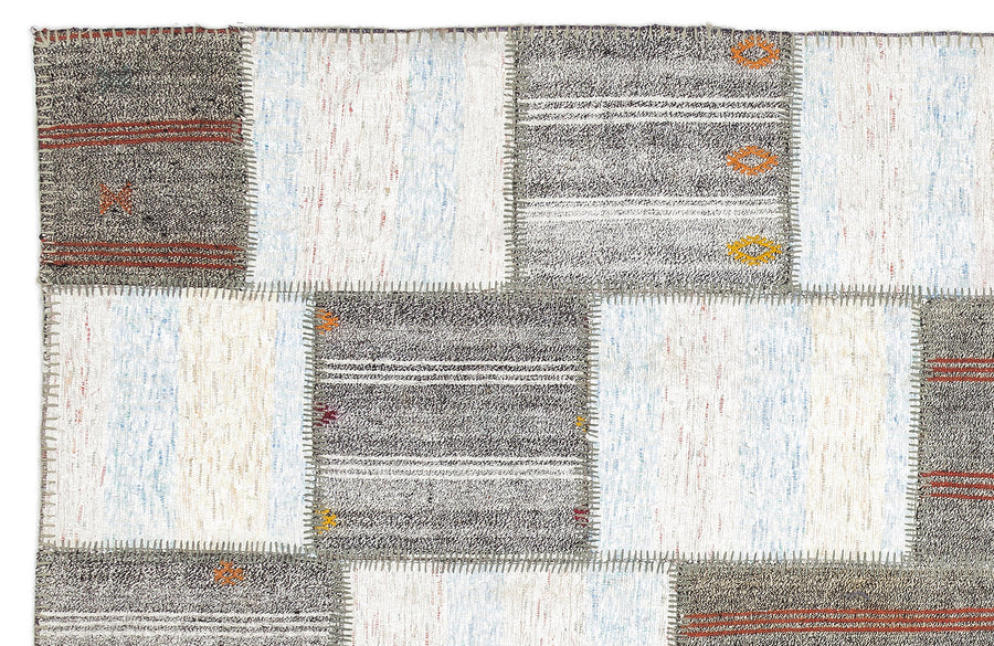 Kenove Gri ve Beyaz Çizgili El Dokuma Kilim 199x288 cm – detay görünümü
