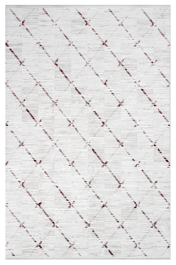 Bej Krem Baklava Desenli Dokulu Triko Halı - Pati Dostu - Toz Vermez