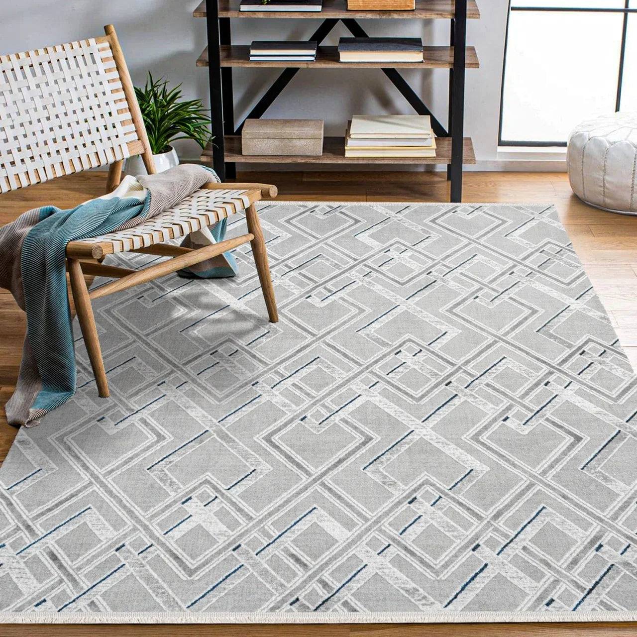 Gri Eskitme Modern Triko Halı - Pati Dostu - Toz Vermez