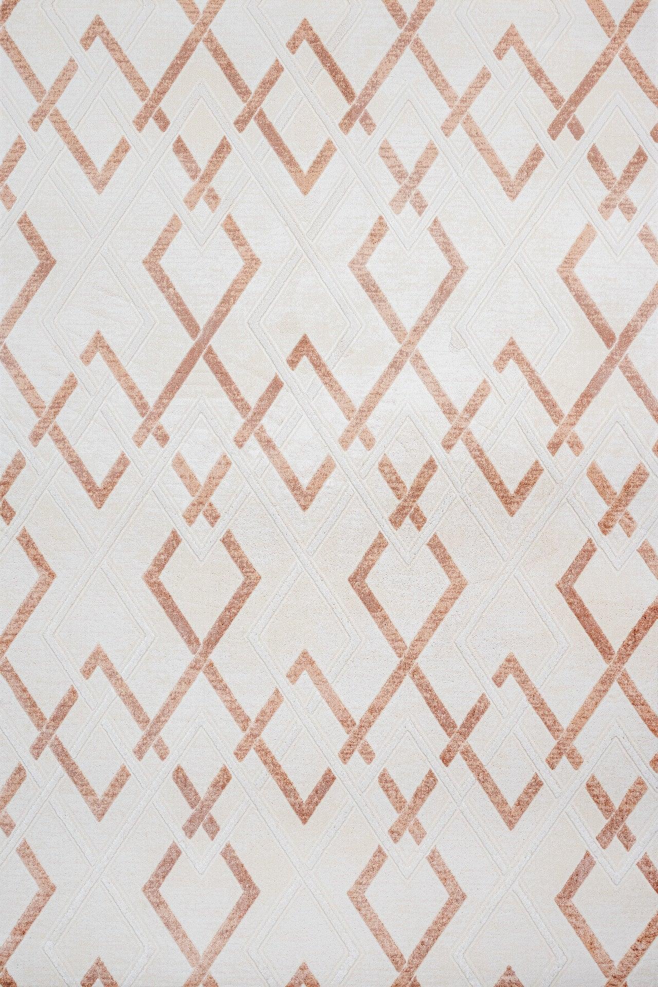 Bej Krem Baklava Geometrik Halı - Yıkanabilir - Kaymaz Taban - Pati Dostu