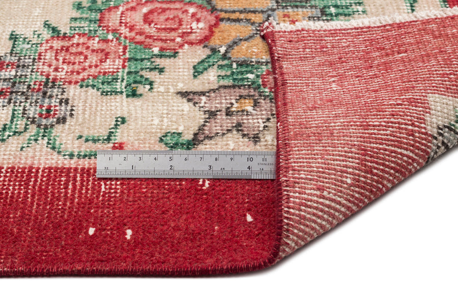 Tirena Bej ve Kırmızı Çiçek Desenli El Dokuma Halı 202x310 cm – detay görünümü