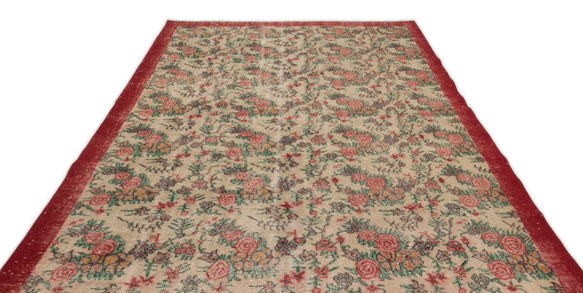 Tirena Bej ve Kırmızı Çiçek Desenli El Dokuma Halı 202x310 cm – detay görünümü