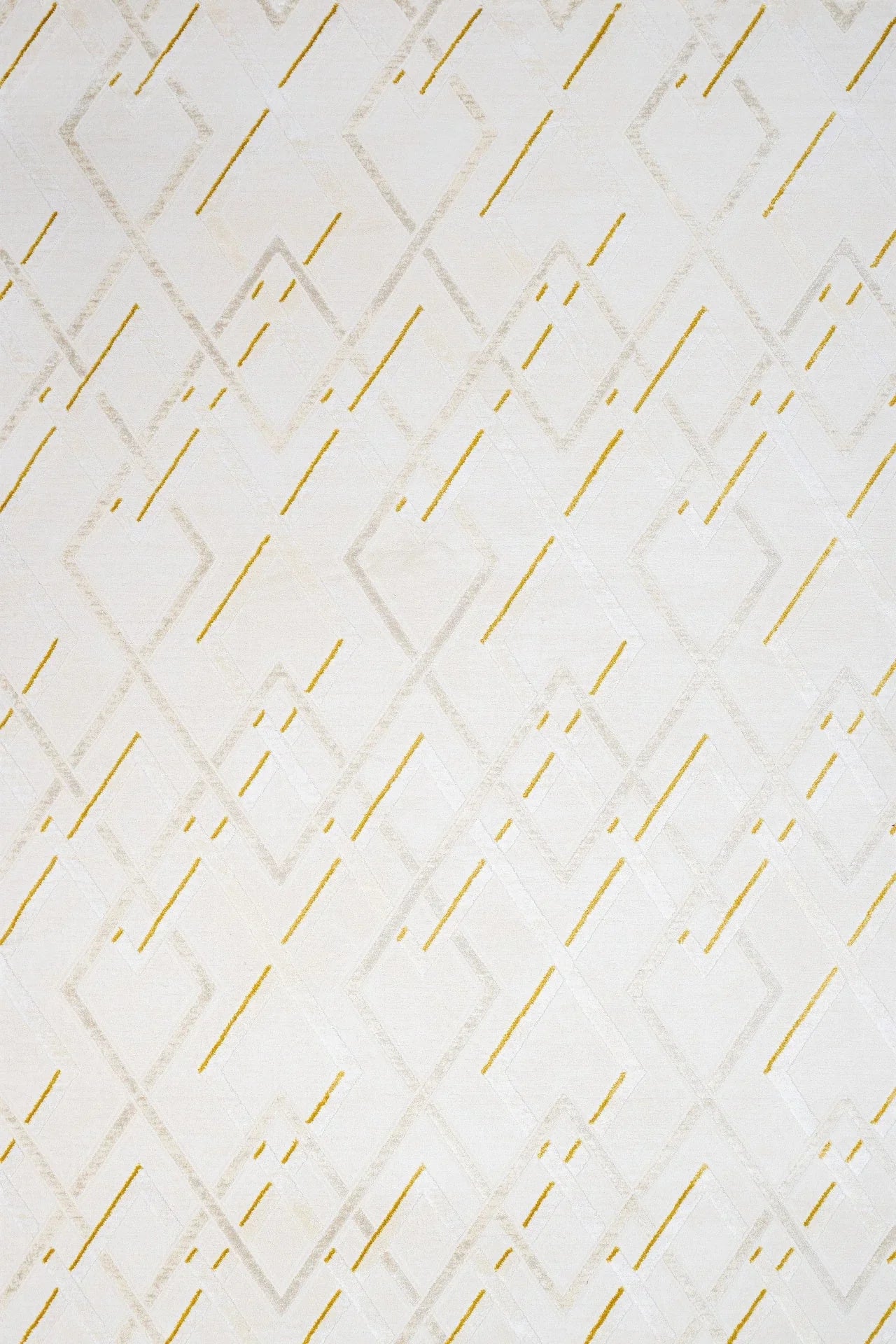 Beyaz Gold Baklava Geometrik Halı - Yıkanabilir - Kaymaz Taban - Pati Dostu