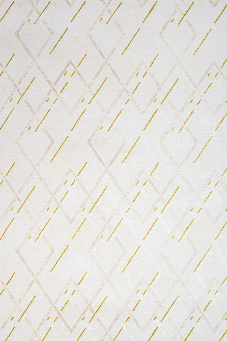 Beyaz Gold Baklava Geometrik Halı - Yıkanabilir - Kaymaz Taban - Pati Dostu