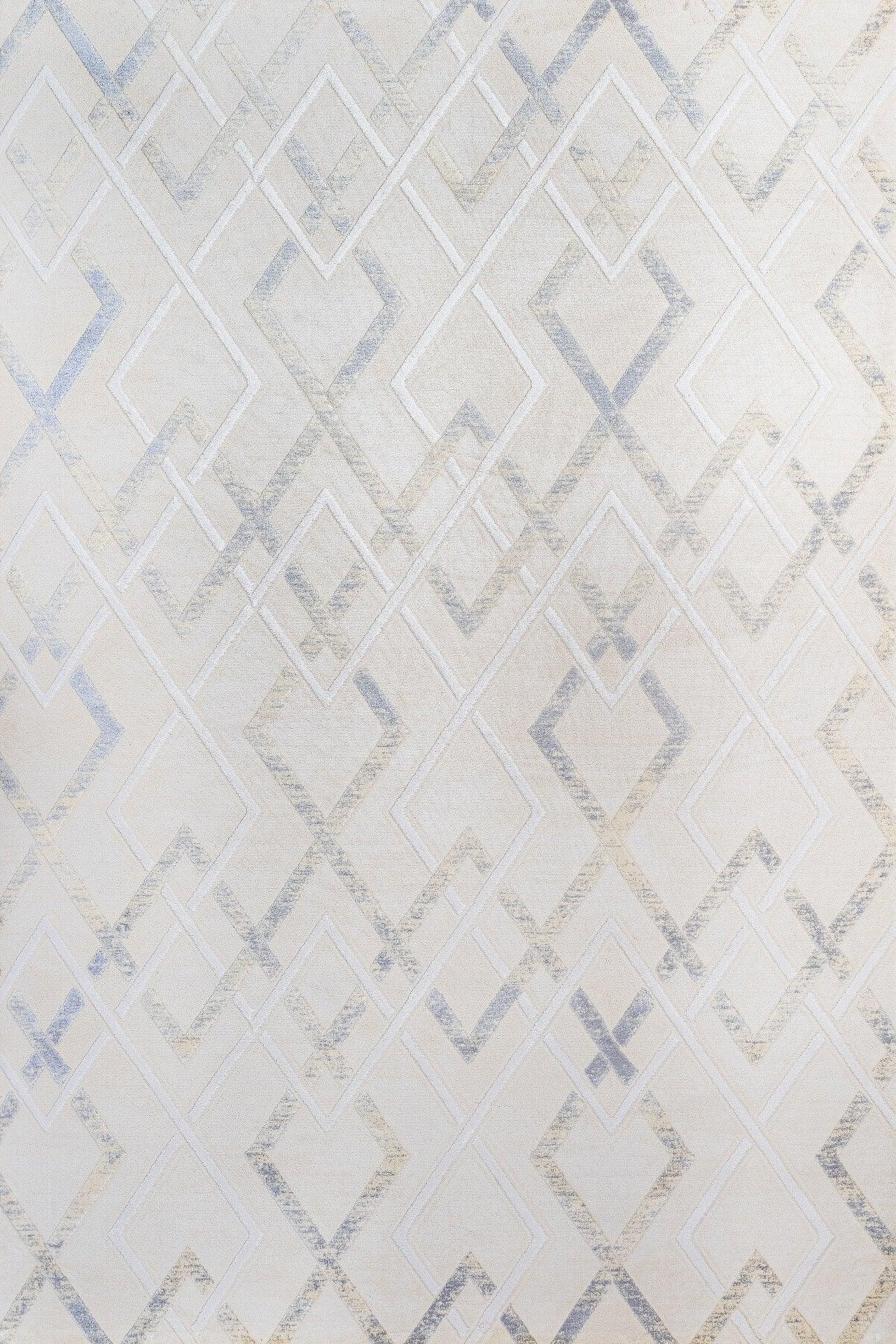 Bej Beyaz Baklava Geometrik Halı - Yıkanabilir - Kaymaz Taban - Pati Dostu