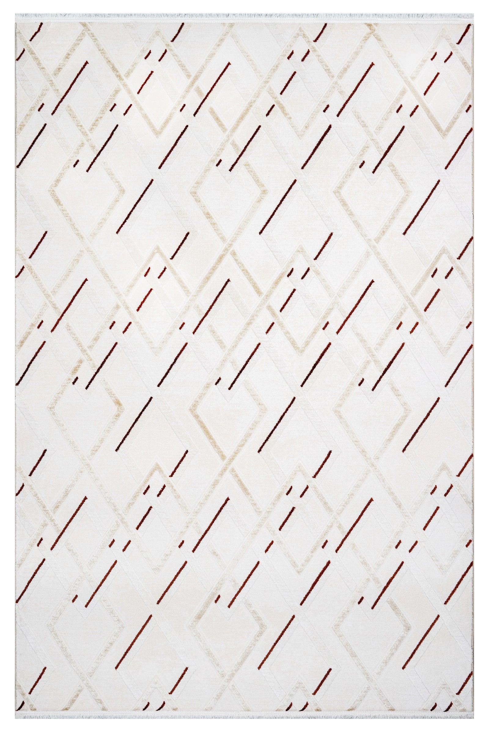 Krem Geometrik Minimalist Triko Halı - Pati Dostu - Toz Vermez