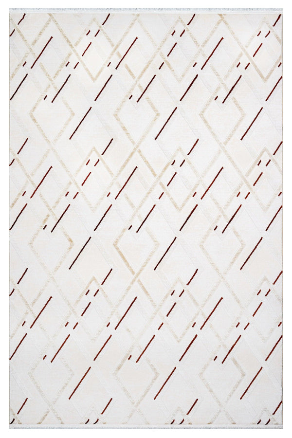 Krem Geometrik Minimalist Triko Halı - Pati Dostu - Toz Vermez