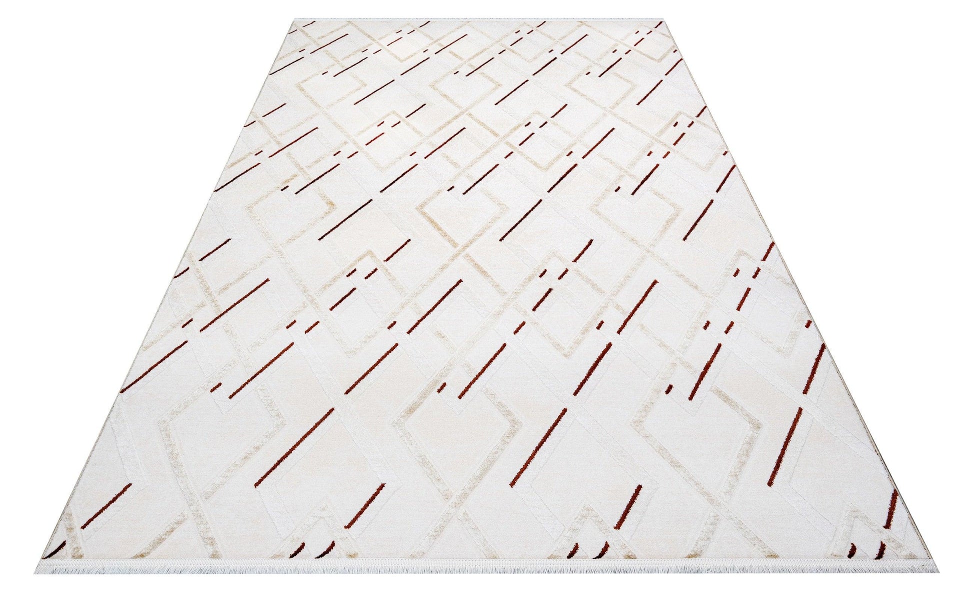 Krem Geometrik Minimalist Triko Halı - Pati Dostu - Toz Vermez
