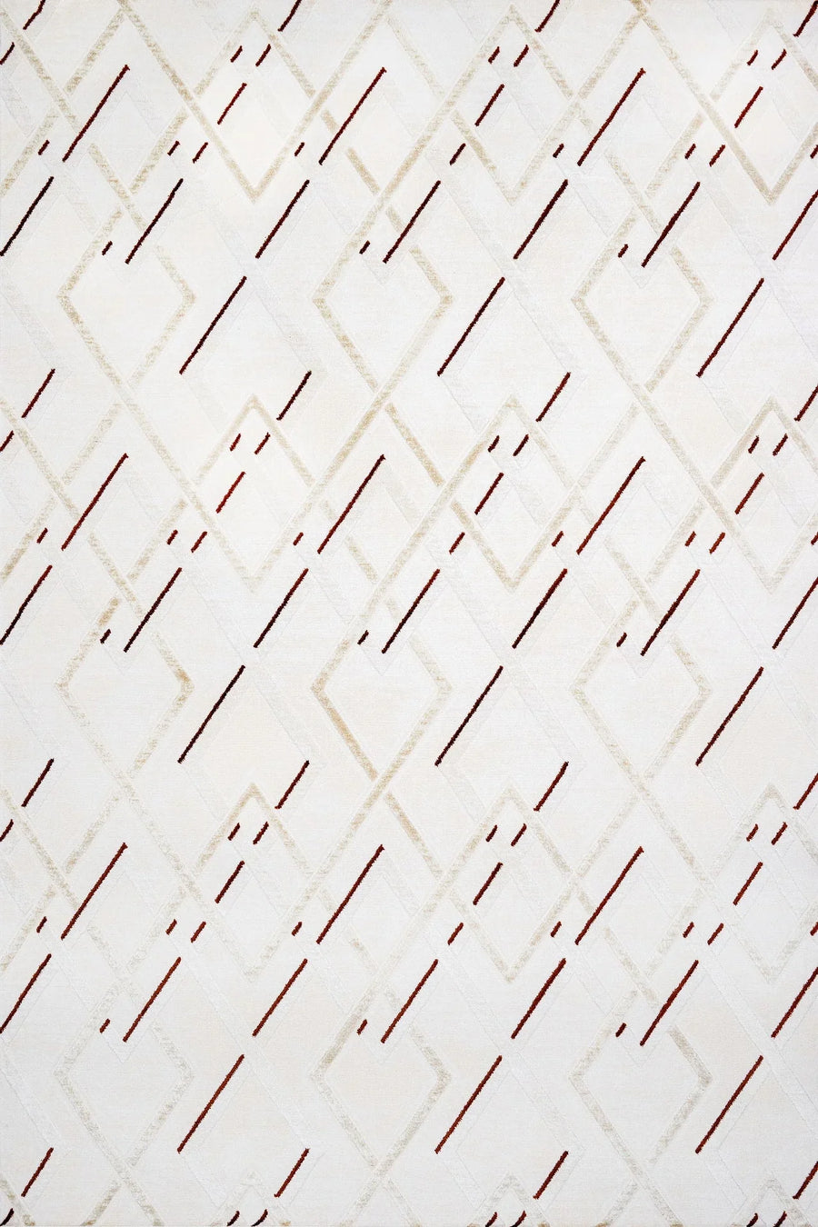Beyaz Gri Geometrik Geometrik Desenli Halı - Yıkanabilir - Kaymaz Taban - Pati Dostu