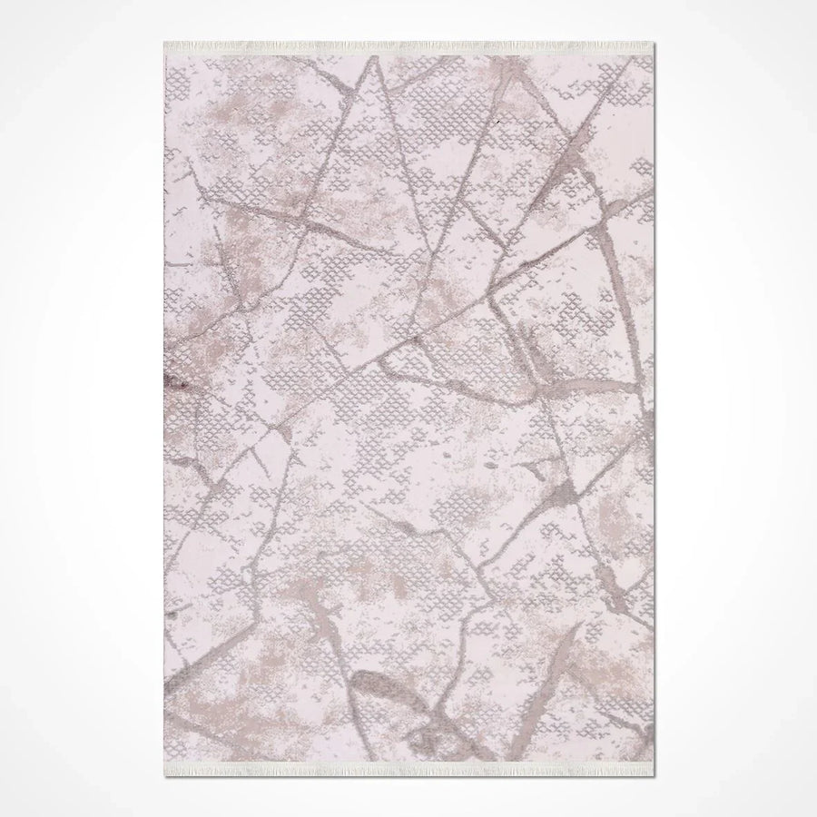 Bej Geometrik Modern Triko Halı - Pati Dostu - Toz Vermez