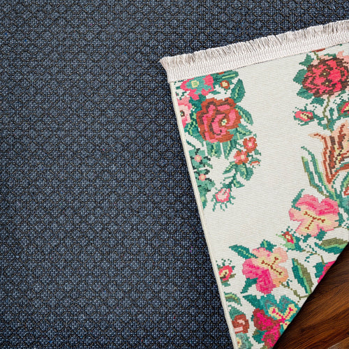 Krem Çiçekli Modern Etnik Desenli Halı  | Makinada Yıkanabilir | Hav Toz Vermez | Leke Tutmayan | Kaymaz Taban | Dijital Makine Baskı | Salon Yolluk Mutfak Halısı
