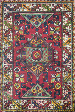 Kırmızı Göbekli Modern Etnik Desenli Halı  | Makinada Yıkanabilir | Hav Toz Vermez | Leke Tutmayan | Kaymaz Taban | Dijital Makine Baskı | Salon Yolluk Mutfak Halısı