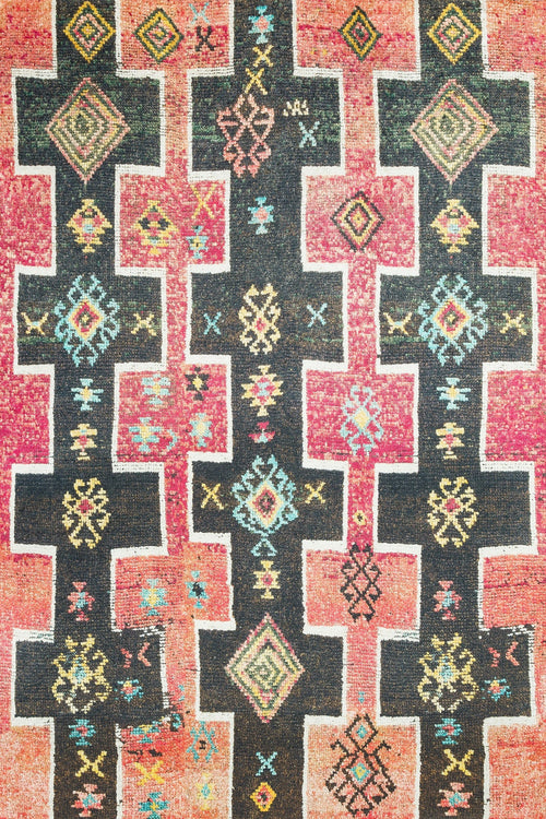 Kırmızı Etnik Modern Etnik Desenli Halı  | Makinada Yıkanabilir | Hav Toz Vermez | Leke Tutmayan | Kaymaz Taban | Dijital Makine Baskı | Salon Yolluk Mutfak Halısı