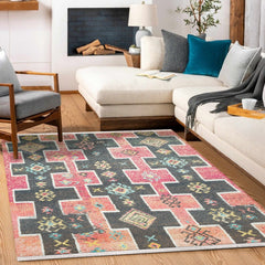 Kırmızı Etnik Modern Etnik Desenli Halı  | Makinada Yıkanabilir | Hav Toz Vermez | Leke Tutmayan | Kaymaz Taban | Dijital Makine Baskı | Salon Yolluk Mutfak Halısı