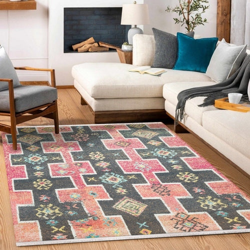 Kırmızı Etnik Modern Etnik Desenli Halı  | Makinada Yıkanabilir | Hav Toz Vermez | Leke Tutmayan | Kaymaz Taban | Dijital Makine Baskı | Salon Yolluk Mutfak Halısı