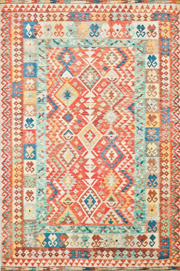 Renkli Etnik Geometrik Halı - Yıkanabilir - Kaymaz Taban - Pati Dostu