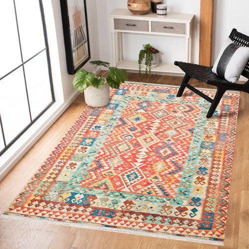 Kırmızı Etnik Modern Etnik Desenli Halı  | Makinada Yıkanabilir | Hav Toz Vermez | Leke Tutmayan | Kaymaz Taban | Dijital Makine Baskı | Salon Yolluk Mutfak Halısı