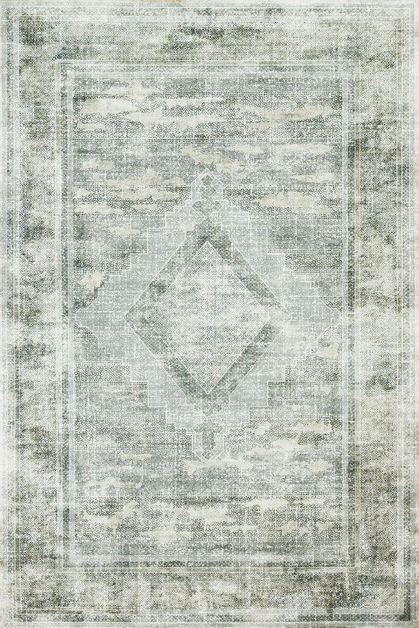 Gri Krem Eskitme Göbekli Halı - Yıkanabilir - Kaymaz Taban - Pati Dostu