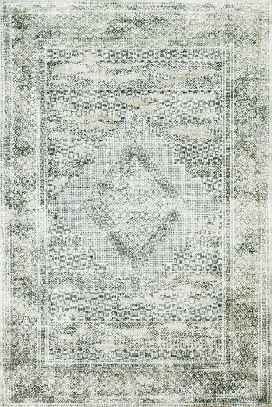 Geometric Area Rug in Light Grey and White – alternate angle